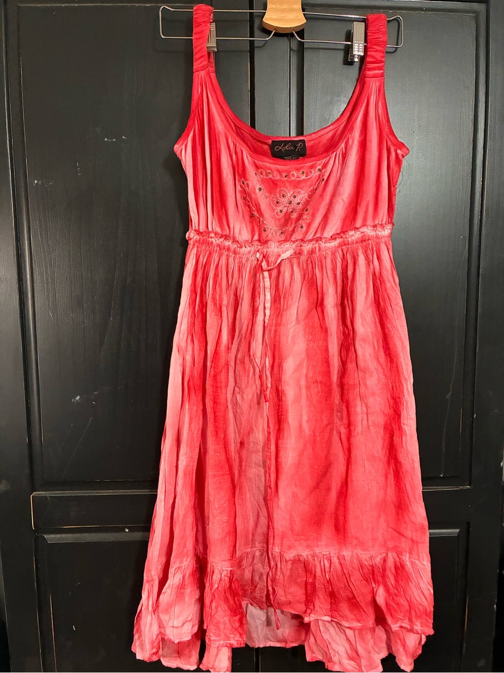 Lola P Dress Pink Floral Cotton Crinkle Embroidered Hippie Bohemian Fairy New S